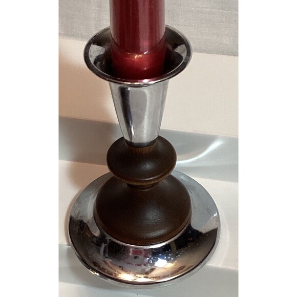 Kromex Teakwood & Metal Taper Candlestick Holders 4.5" MCM USA Vintage - Picture 11 of 14